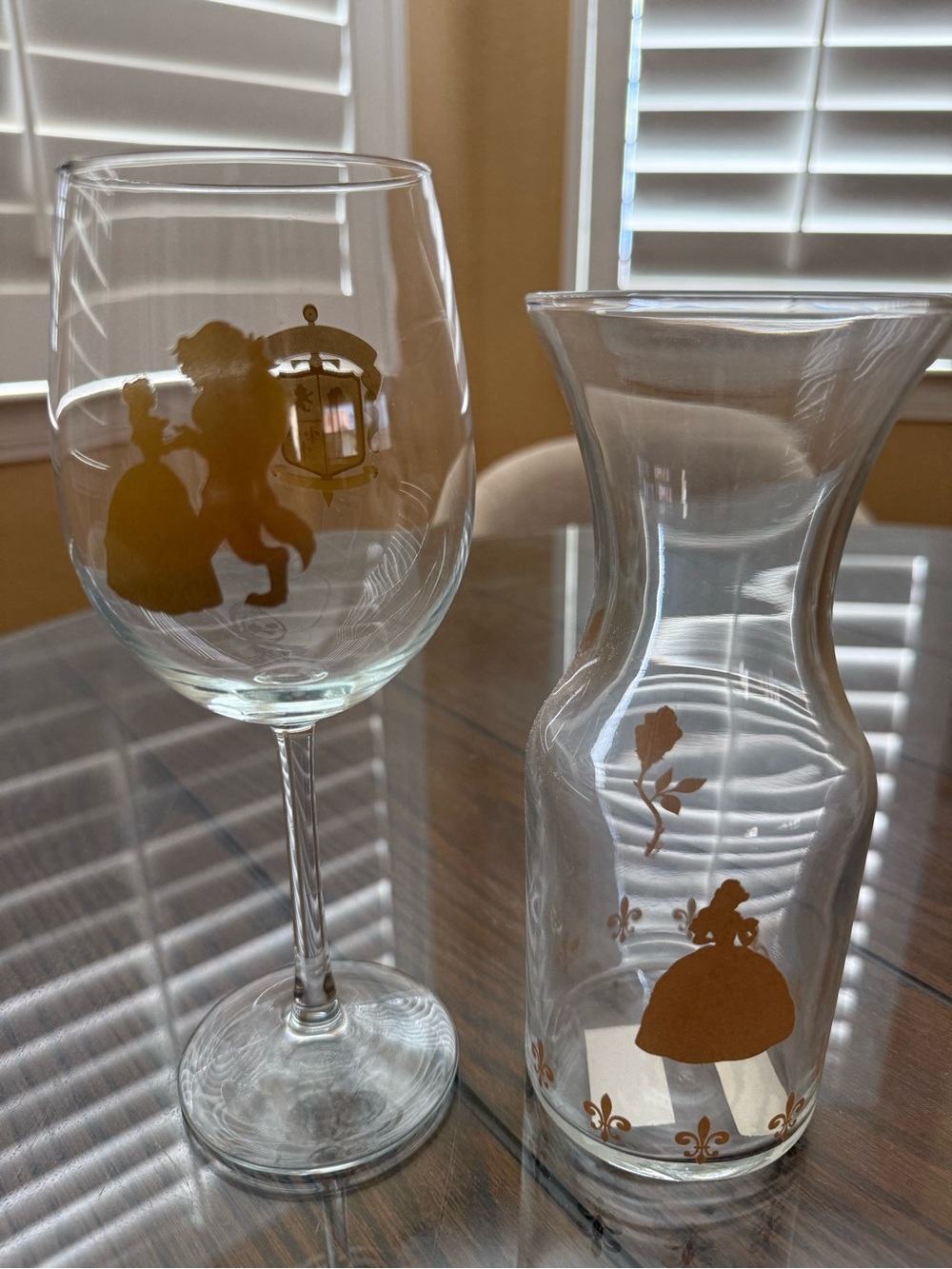 Disney beauty and the beast Glassware Set - Decorative Wine Glass and Carafe